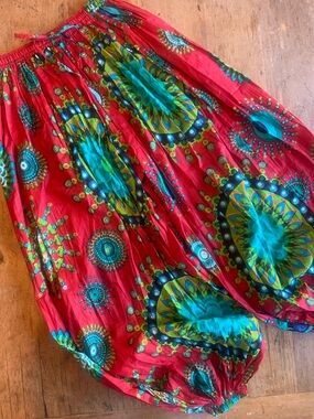 Cotton Red Floral Medallion Bohemian Puff Jogger Pant